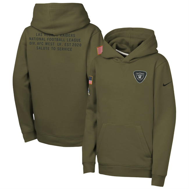 Youth Las Vegas Raiders Olive 2025 Salute to Service Club Fleece Hoodie